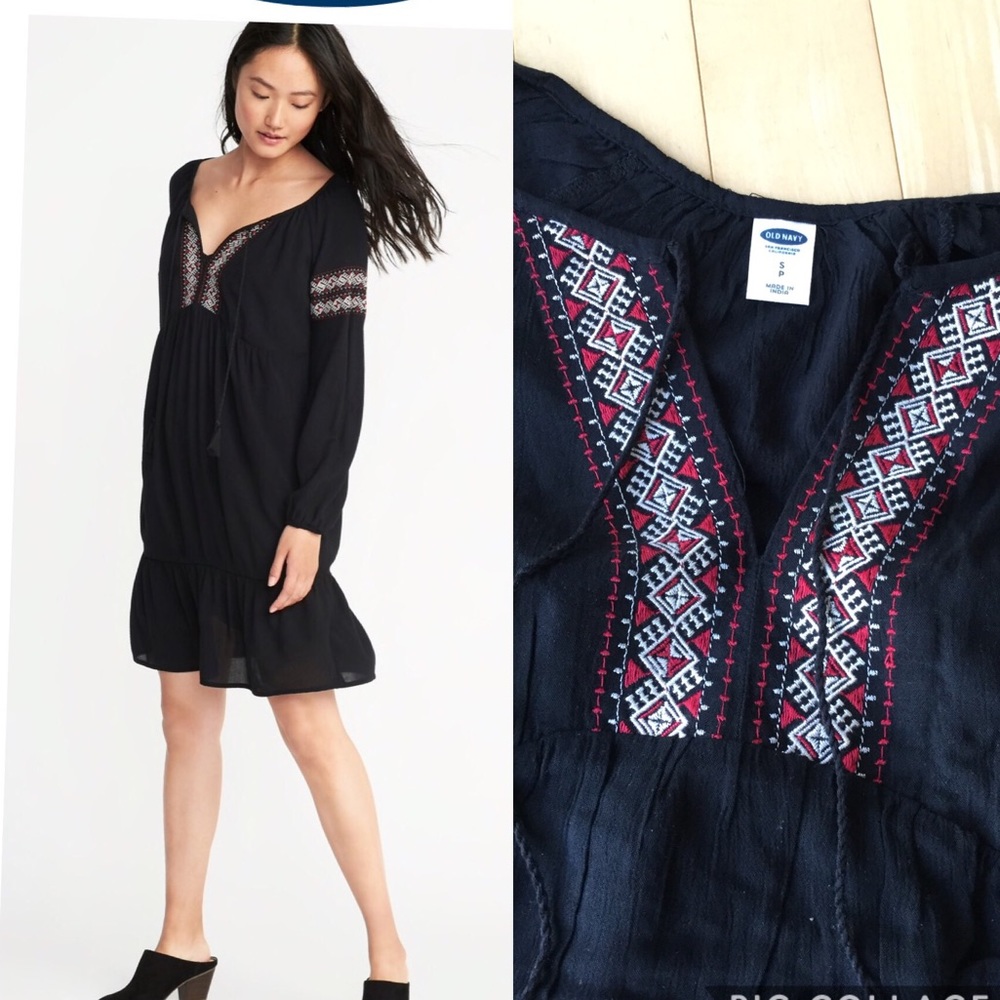 NWT Old Navy Embroidered Tie Neck Swing Dress